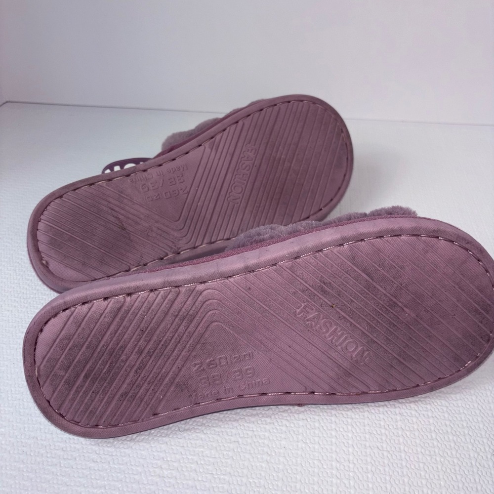Womens Purple Fuzzy Plush L'Amour‎ Open Toe Slide Slippers - Picture 5 of 6